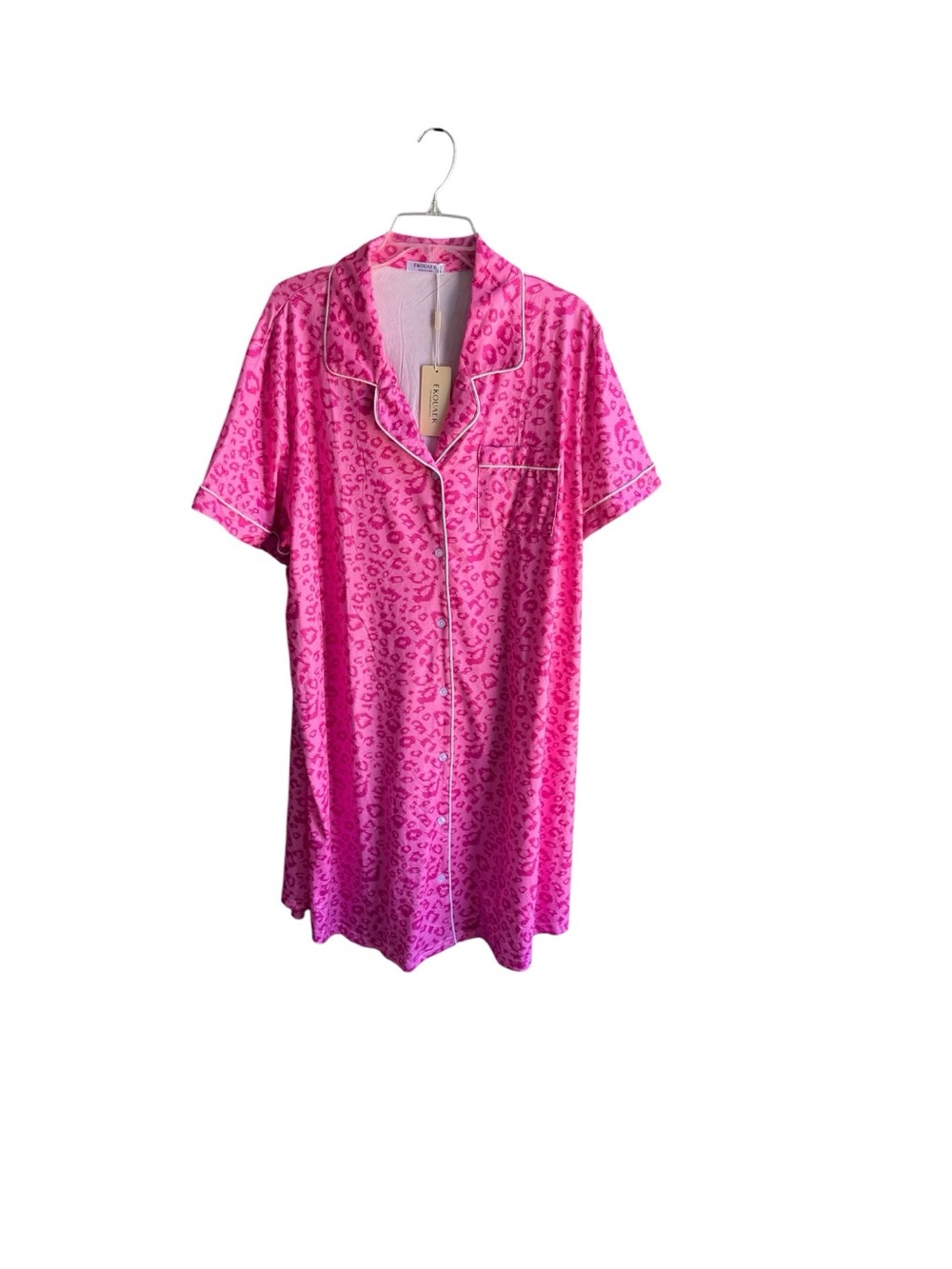 Ekouaer Nightgown for Women Button Sleep Shirt V Neck Pajama Dress Pink - Picture 2 of 13